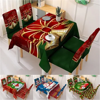 Рождественская скатерть с принтом, Эластичная крышка для кухонного стола, Рождественский подарок, чехлы для обеденных стульев, Эластичные Моющиеся чехлы для стульев, Рождественский декор