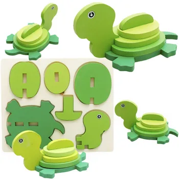 1 комплект собранных 3D-объемных головоломок с деревянными животными, игрушки-пазлы для детей, модель 