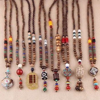 1 шт. длинная деревянная цепочка для свитера в этническом стиле ретро, подвеска Бодхи, ожерелье из деревянных бусин, подвеска для мужской и женской одежды