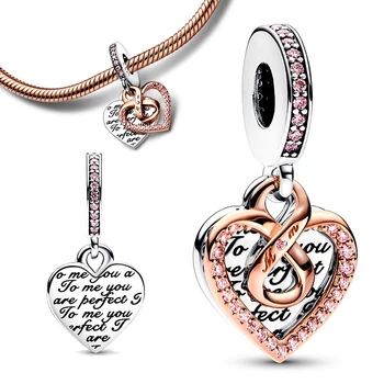 100% Настоящее серебро 925 Пробы, двухцветный браслет Infinity Mum Heart с двойным подвешиванием, подходит для оригинального браслета Pandora, украшения для женщин