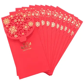 10ШТ Китайских Красных Конвертов Счастливые Денежные Конверты Свадебный Красный Пакет для Новогодней Свадьбы (7X3,4 дюйма)