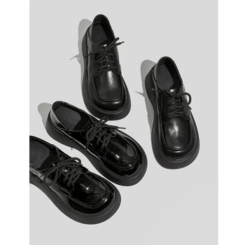 2023 Женские одиночные туфли Mary Jane в британском ретро стиле в стиле ретро, маленькие кожаные туфли на толстой подошве muffin