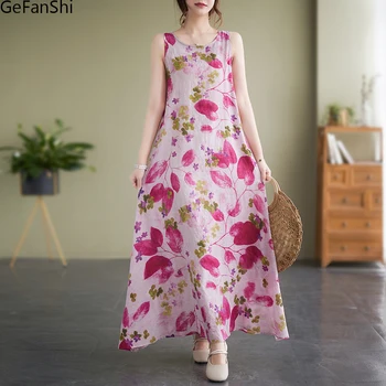 2023 Летние богемные платья с винтажным принтом для женщин, модное свободное праздничное пляжное платье без рукавов, Элегантное женское платье Vestidos Robe