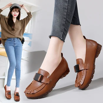 2023 Модная обувь для женщин, Лоферы, женские слипоны из мягкой кожи, оригинальный дизайн, Корейские женские туфли на плоской подошве, женские мокасины для вождения.