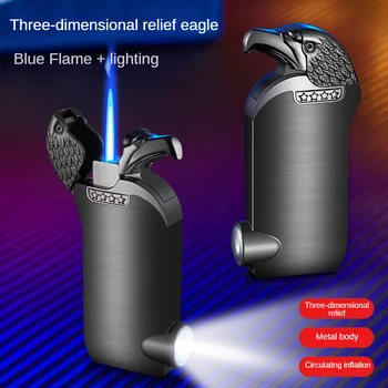 2023 Новая надувная Ветрозащитная зажигалка с металлическим тиснением в виде орла, Персонализированный фонарик, Аксессуары для сигарет с прямым зарядом бутанового газа