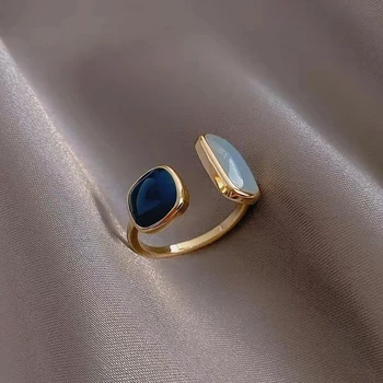 2023, Новое французское квадратное синее кольцо в стиле ретро, с каплями масла, Модное темпераментное простое открывающееся кольцо, женские украшения