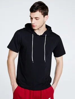 2023 Новый мужской свитер с капюшоном и коротким рукавом, мужская хлопковая однотонная футболка, Свободная Повседневная