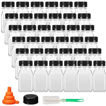 36 шт. мини-пластиковых бутылок для сока емкостью 4 унции с крышками, пустых многоразовых прозрачных емкостей для соков, молока и других напитков