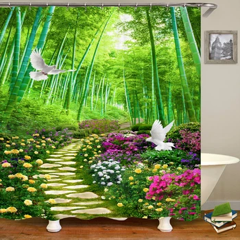 3D Живые цветы Лесная занавеска для душа с пейзажной печатью Занавески для ванной комнаты с водонепроницаемым полиэстеровым декором занавеска для ванны с крючками
