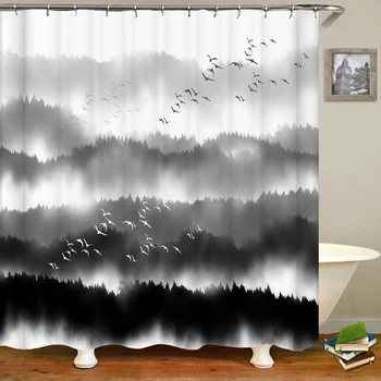 3D Природный пейзаж С рисунком Туманного леса Занавеска для душа в ванной комнате из полиэстера Водонепроницаемая занавеска для ванны с крючком Домашний декор