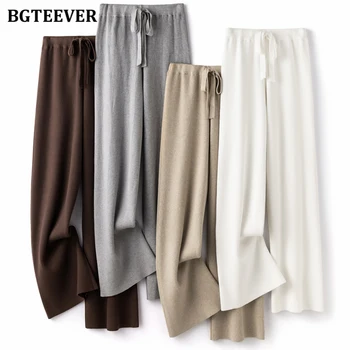BGTEEVER Широкие женские трикотажные брюки с завязками, осень-зима, эластичный пояс, Свободные женские свитера, брюки