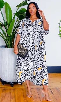 EWSFV 2022 Летнее женское Новое Модное повседневное платье с леопардовым принтом, свободное и удобное Длинное платье с короткими рукавами