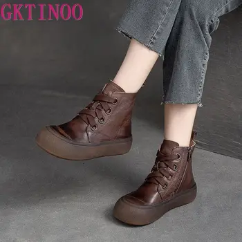GKTINOO 2023, женские ботинки из натуральной кожи, осенне-зимняя обувь, женские ботильоны из коровьей кожи на толстой подошве, Брендовая женская обувь