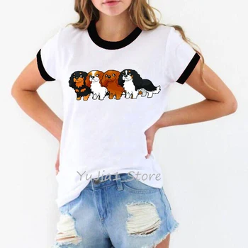 Harajuku kawaii Кавалер Кинг Чарльз Спаниель, Футболка с животным Принтом, женский милый летний топ, графические футболки, женская белая футболка