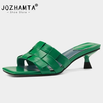 JOZHAMTA, Размер 33-40, женские босоножки, Плетеная летняя обувь на высоком каблуке, женские модные шлепанцы на высоком каблуке 2023 года, элегантные слайды