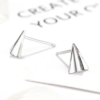 S925 стерлинговое серебро креативное простое оригами в форме самолета гладкий простой белый грибок для ногтей популярные женские украшения для ушей