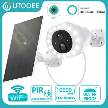 UTOOEE 5-мегапиксельная WIFI Солнечная камера, встроенная батарея 10000 мАч, PIR-обнаружение человека, наружная камера видеонаблюдения, IP-камера iCSee
