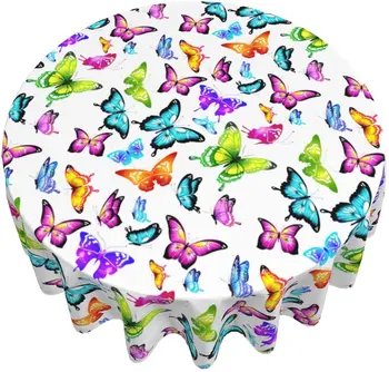 Бабочка, Разноцветные бабочки, круглая скатерть 60 дюймов, Моющаяся скатерть для обедов в помещении на открытом воздухе