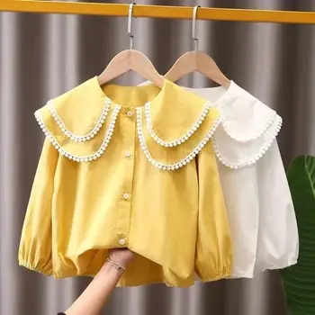 Белая блузка для девочек, однотонная блузка для девочек, Весенне-осенние блузки, Детская Повседневная детская одежда для девочек, от 4 до 12 лет