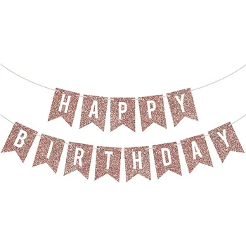 Блестящий баннер из розового золота с Днем рождения, украшение для вечеринки по случаю Дня рождения для девочек, Гирлянда, алфавит, Бумажная овсянка, Сладкие 16 предметов снабжения