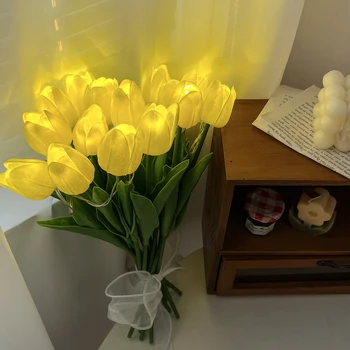 Букет тюльпанов, светодиодный ночник, украшение комнаты, атмосфера для чтения, Настольная ночная лампа, украшения для дома, подарки на День рождения