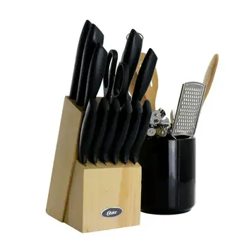 Вестминстерский набор столовых приборов из углеродистой нержавеющей стали из 23 предметов черного цвета с кухонными инструментами Кухонный нож с держателем для хранения