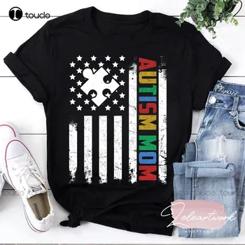 Винтажная футболка с Флагом Америки для мамы с аутизмом, Рубашка с аутизмом, Рубашка для информирования об аутизме, Рубашка с Флагом Америки, Подарок на День матери Xs-5Xl