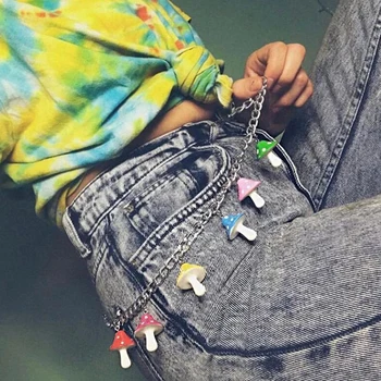 Винтажные красочные брюки в стиле хип-хоп с грибами, цепочка для ключей, Панк-украшения на поясном ремне