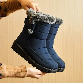 Водонепроницаемые зимние сапоги для женщин, новые зимние сапоги из искусственного меха с длинным плюшем, женские ботильоны на платформе, теплая хлопковая обувь для пар