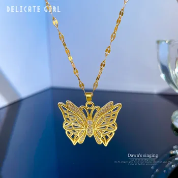 Выдолбленное ожерелье с подвеской-бабочкой для женщин, модные украшения, Инкрустация цирконом, Аксессуары Y2K, Подарок для девочки на День рождения