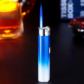Высокотемпературная ветрозащитная градиентная газовая зажигалка с прямым пробиванием Blue Flame Metal Mini Индивидуальность Маленькая и креативная