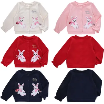 Вязаные свитера для японских девочек, свитера с вышивкой в виде мультяшного кролика и банта, кардиган, детские топы, одежда для маленьких девочек