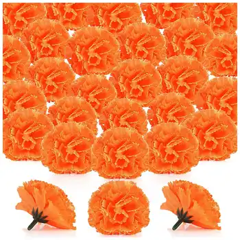 Головки Цветов Календулы Оптом, 100шт Головки Искусственных Цветов для Гирлянд, Шелковые Искусственные Цветы Календулы, Оранжевый