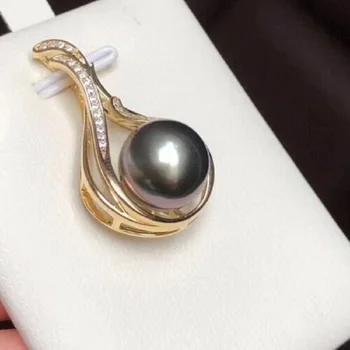 Горячее круглое ожерелье с подвеской из натурального черного жемчуга Южно-Китайского моря диаметром 10-11 мм 925S-