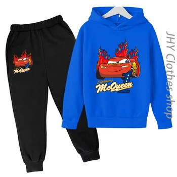 Детская одежда Игровое соревнование Disney Lightning McQueen, пальто с капюшоном, одежда для мальчиков и девочек, топ / брюки, спортивный повседневный брендовый костюм для бега трусцой