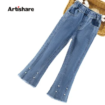 Джинсы для девочек, однотонные джинсы для девочек, весенне-осенние детские джинсы, повседневная детская одежда 6 8 10 12 14