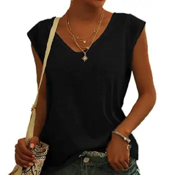 Женская летняя блузка Colorfast, универсальная летняя футболка с V-образным вырезом для отдыха, потрясающий простой летний топ с V-образным вырезом, женская одежда