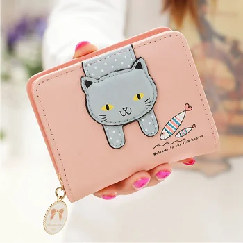Женская сумочка с милым котом, маленькая сумочка для девочек на молнии, модный женский кошелек для монет из искусственной кожи, женский кошелек-визитница