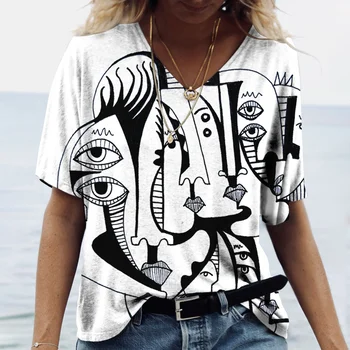 Женская футболка с абстрактным рисунком лица и 3D-принтом, новая одежда для девочек, Классические топы оверсайз с коротким рукавом, женская модная повседневная уличная одежда