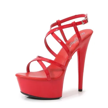 Женские бежево-красные водонепроницаемые босоножки на платформе на высоком каблуке 15 см, танцевальная обувь LFD-8661-55