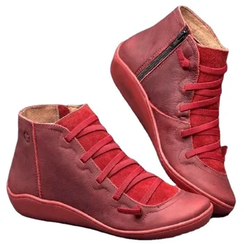 Женские зимние ботинки из натуральной кожи, весенние ботинки на плоской подошве, женские короткие винтажные ботинки с мехом 2023 года для женщин, ботинки на шнуровке