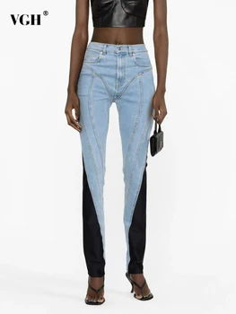 Женские облегающие джинсовые брюки-карандаш хитового цвета VGH, повседневные джинсы с карманами в стиле пэчворк, с высокой талией, Новый стиль женской модной одежды
