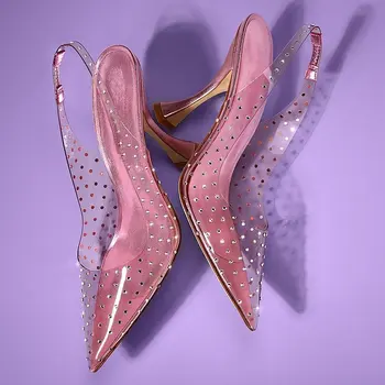 Женские прозрачные туфли-лодочки с острым носком, элегантные свадебные туфли со стразами на высоком каблуке, на заказ, размер 3-15