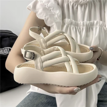 Женские римские сандалии на толстой подошве, летняя новинка 2023 года, Универсальные модные повседневные пляжные сандалии