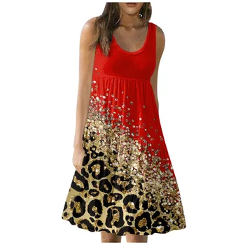 Женское повседневное мини-платье с круглым вырезом, без рукавов, оборками, пляжный сарафан с принтом в стиле бохо, Свободное платье большого размера, Лето 2023