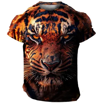 Забавная Мужская футболка с принтом Тигра, Высококачественная Уличная одежда в стиле Харадзюку С 3D Животными, Модная Повседневная Футболка С Круглым Вырезом И Коротким рукавом, Большая Мужская Одежда