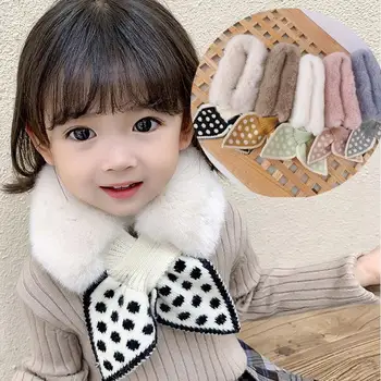 Зимний мягкий плюшевый детский шарф в милую горошек, толстый теплый шарф для маленьких девочек и мальчиков, уличный детский шейный платок из искусственного меха.
