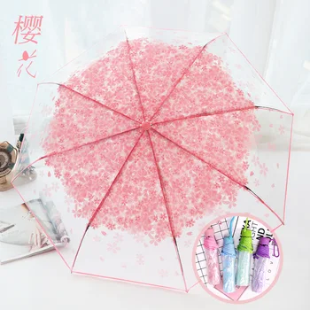 Зонт прозрачный Для взрослых из прочного 8 деформируемого пластика, а для детей Sakura Легко Не использовать Зонты из белой кости Прозрачные
