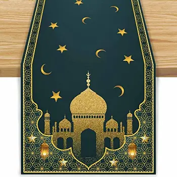 Ид Мубарак Льняная Настольная Дорожка для Украшения Обеденного Стола Луна и Звезды Мечеть Рамадан Исламская Кухня Обеденный Стол Дорожка