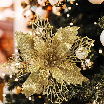 Искусственные цветы, украшения для Рождественской елки, 12 шт., искусственные цветы с блестками, новогодний декор для дома, декор для свадебной вечеринки